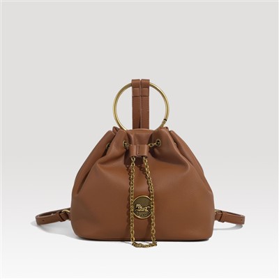PU Drawstring Double-shoulder Bucket Bag For Women